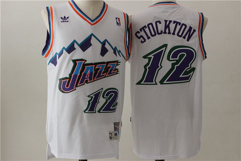 Men Utah Jazz 12 Stockton White Throwback NBA Jerseys